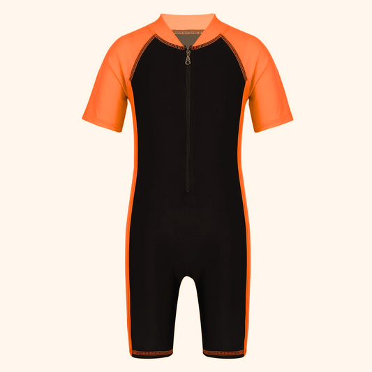 Sonecs Kids UpTo Knee Swim Suit  - Black/Orange